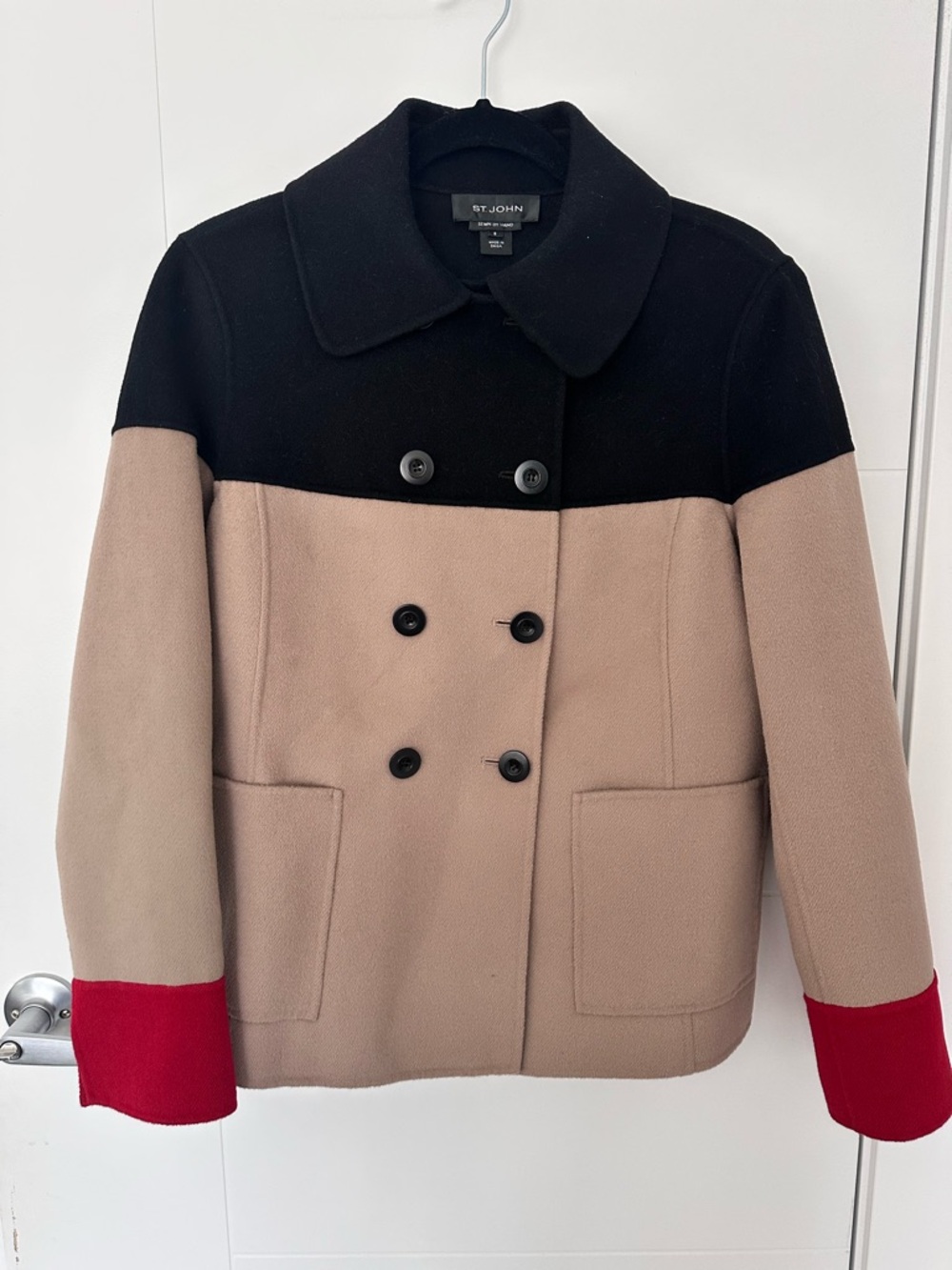 St. John Collection Angora Wool Cashmere Colorblock Peacoat Sz 8 Hand Sewn